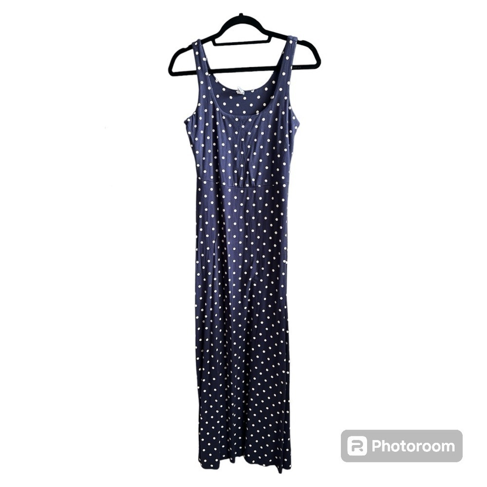 Old Navy navy blue white polka dot maxi dress size Small